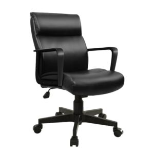 Black Leather Office Chair Mid Back Leather Desk Chair Modern Excutive Office Chair with Arms and Wheels for Home Office, by Artswish