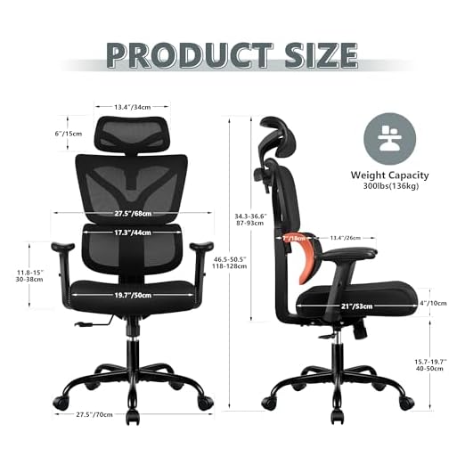Winrise Office Chair Ergonomic Desk Chair, High Back Gaming Chair, Big and Tall Reclining chair Comfy Home Office Desk Chair Lumbar Support Breathable Mesh Computer Chair Adjustable Armrests(B-Orange)