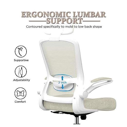 Mimoglad Office Chair, High Back Ergonomic Desk Chair with Adjustable Lumbar Support and Headrest, Swivel Task Chair with flip-up Armrests for Guitar Playing, 5 Years Warranty