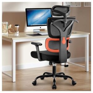 Winrise Office Chair Ergonomic Desk Chair, High Back Gaming Chair, Big and Tall Reclining chair Comfy Home Office Desk Chair Lumbar Support Breathable Mesh Computer Chair Adjustable Armrests(B-Orange)
