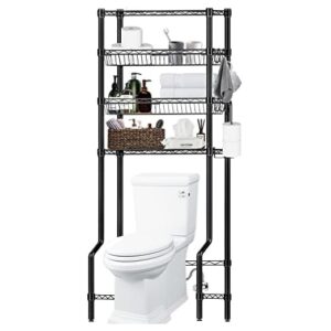 Folews Bathroom Organizer Over The Toilet Storage, 4-Tier Bathroom Shelves Over Toilet Shelf Above Toilet Storage Rack Freestanding Bathroom Space Saver Adjustable Shelves and Baskets, Black