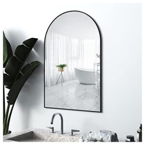 SUNSLASH Wall Mounted Mirror, Arched Wall Mirror for Bathroom, 36"x24" Arch Bathroom Mirror with Metal Frame, Black Vanity Mirror Decor for Mantle, Bedroom, Entryway, Living Room