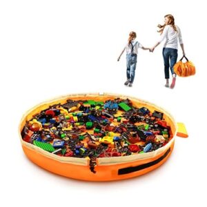 Toy Storage for Lego Play Mat Bag - Duplo Toy Organizer Storage Bag by Drawstring for Kids Tidy Toy with Lips can as Gift (Orange 47 inch)