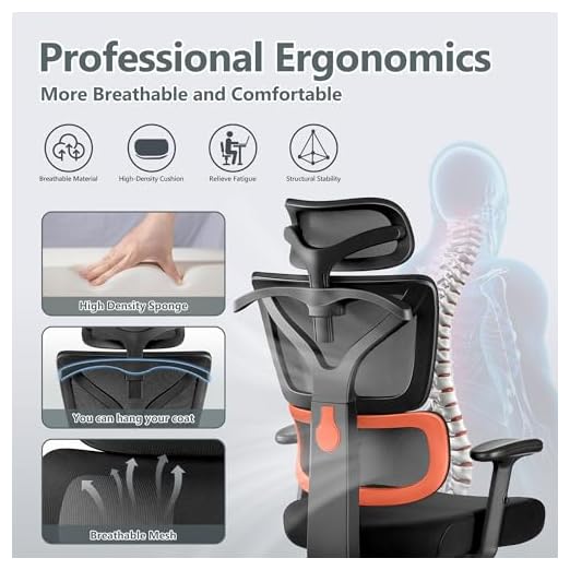 Winrise Office Chair Ergonomic Desk Chair, High Back Gaming Chair, Big and Tall Reclining chair Comfy Home Office Desk Chair Lumbar Support Breathable Mesh Computer Chair Adjustable Armrests(B-Orange)