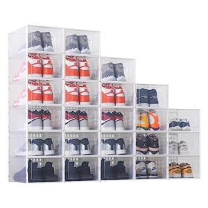 Suptsifira Shoe storage box, 24 Packs Shoe Boxes Clear Plastic Stackable,Shoes Sneaker Container Storage Box, XL Shoe Boxes with Lids for Closet, Storage and Display(White)